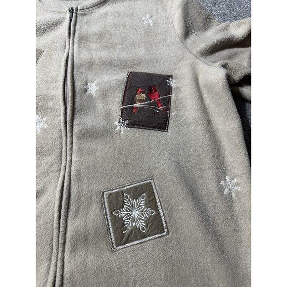 Vtg Womens XL Sweater Zip Snowflakes Cardinals Birds Cozy Winter Cottagecore - Picture 3 of 11